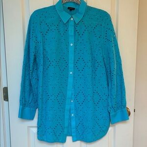 Talbots Turquoise Eyelet Button Down Shirt